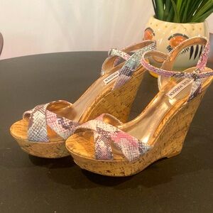 Steve Madden Cork Wedge Snake Print Sandals size 8.5